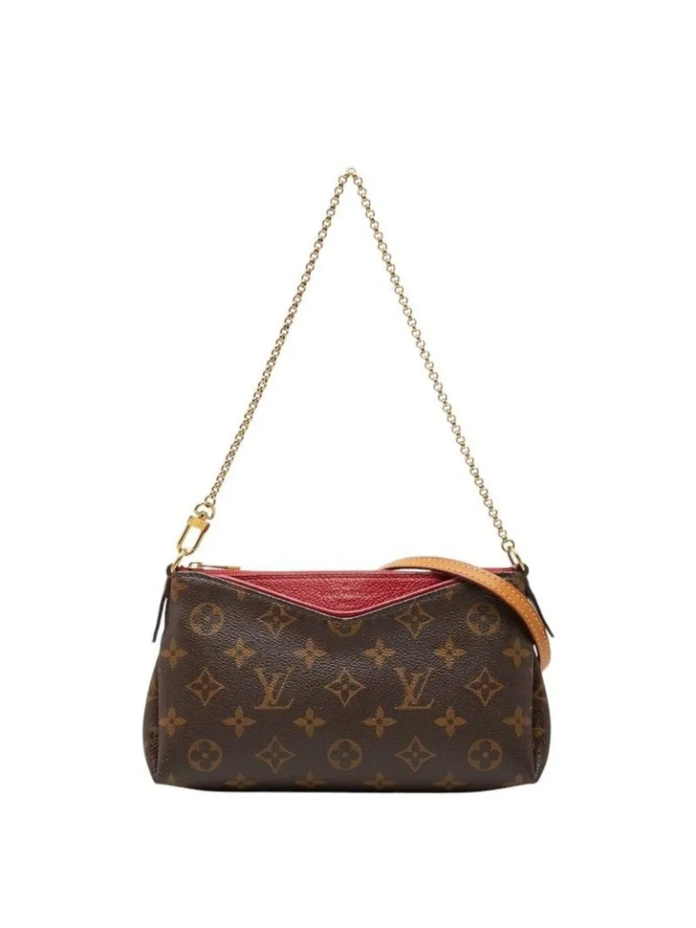 Louis Vuitton Monogram Pallas Clutch Chain 2-Way Shoulder Bag Brown Cerise